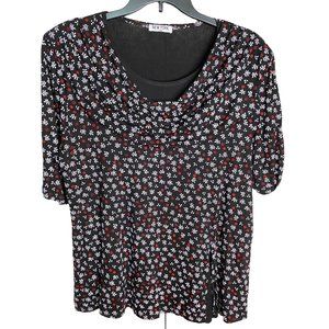 New York Womens Black Ditsy Floral Print Cowl Neck Knit Top Size 3XL Office